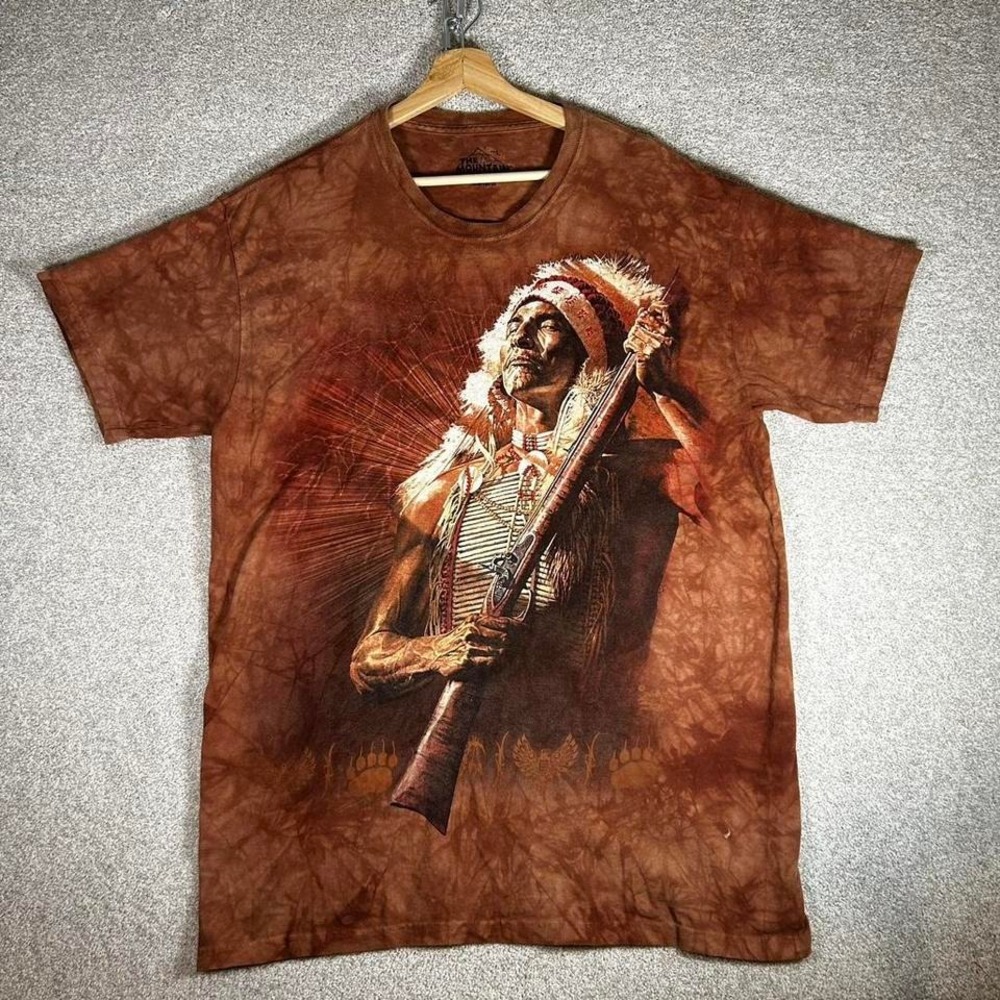 Y2K The mountain Native American chief tie dye graphic tee shirt tshirt